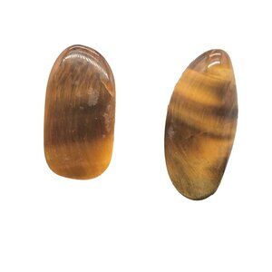 Vintage Tigers Eye Earrings, Oblong Natural Stone, Screw Back
